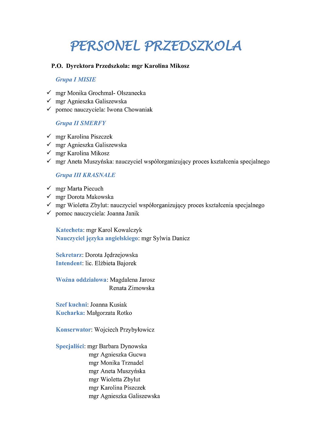 Personel przedszkola