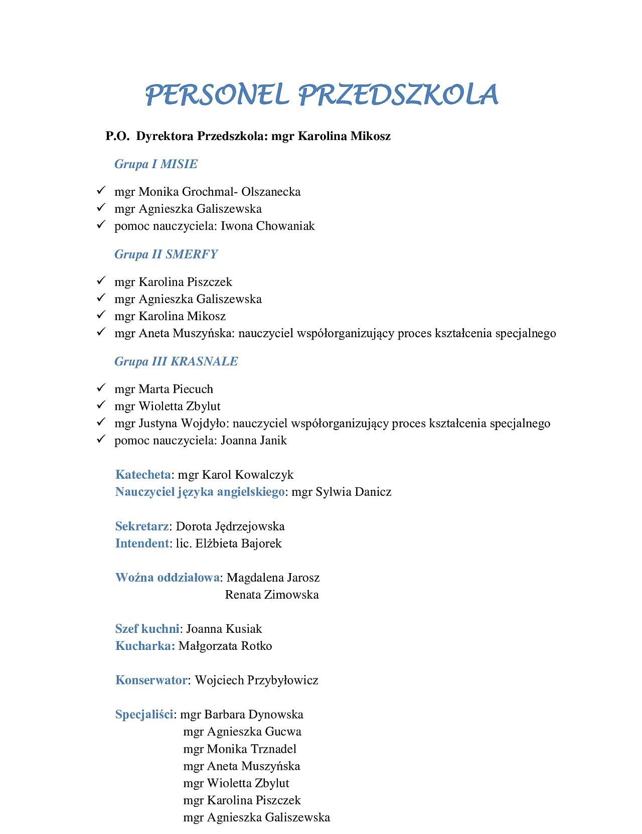 Personel przedszkola